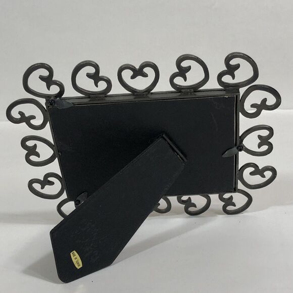 Pewter Picture Frame Hearts 3.5" x 5" Open Work Vintage Retro Back Stand - Picture 5 of 6